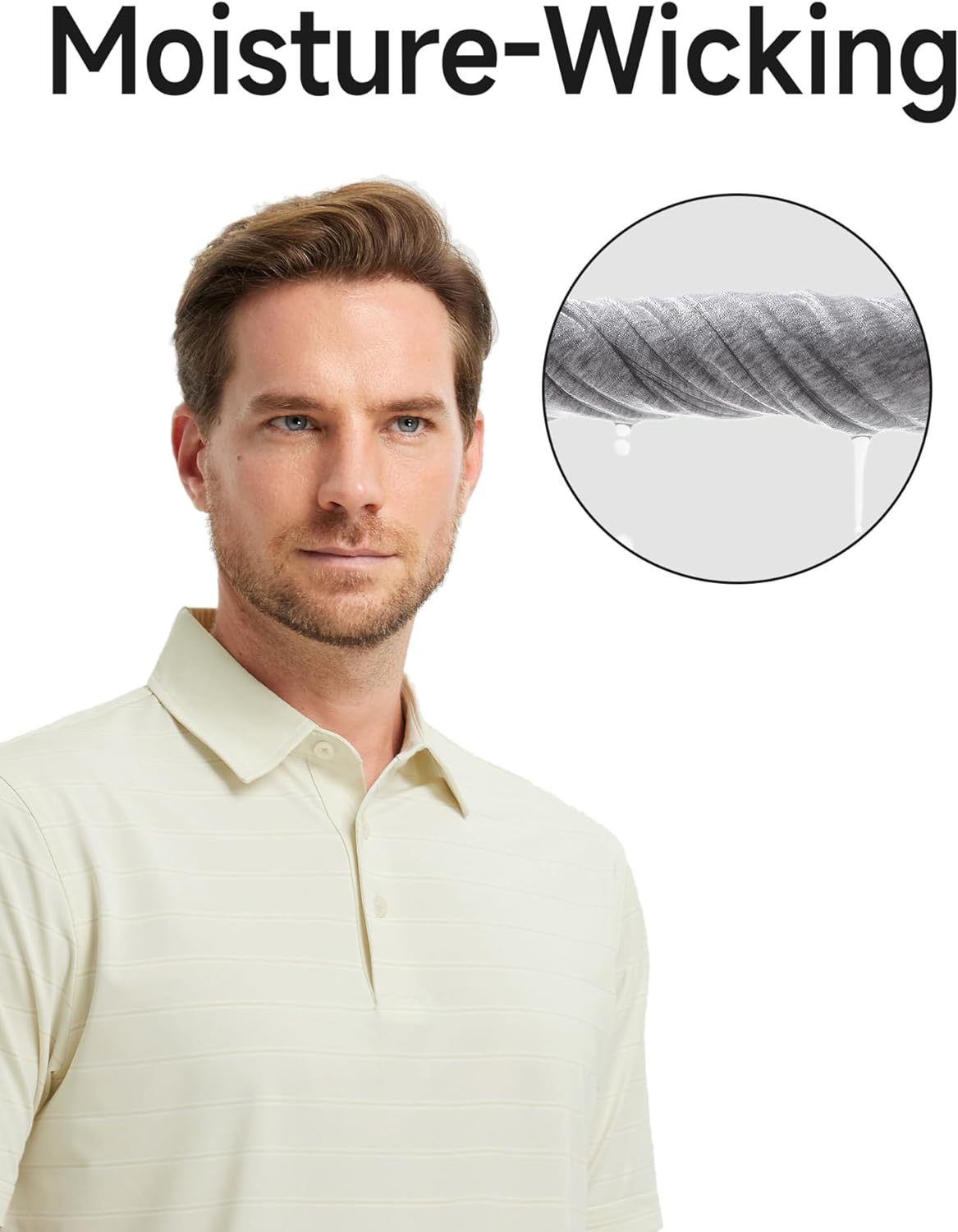 Rouen Polo Shirts for Men Dry Fit Performance Heather Stripe Golf Polo Moisture Wicking Lightweight Breathable Golf Shirts