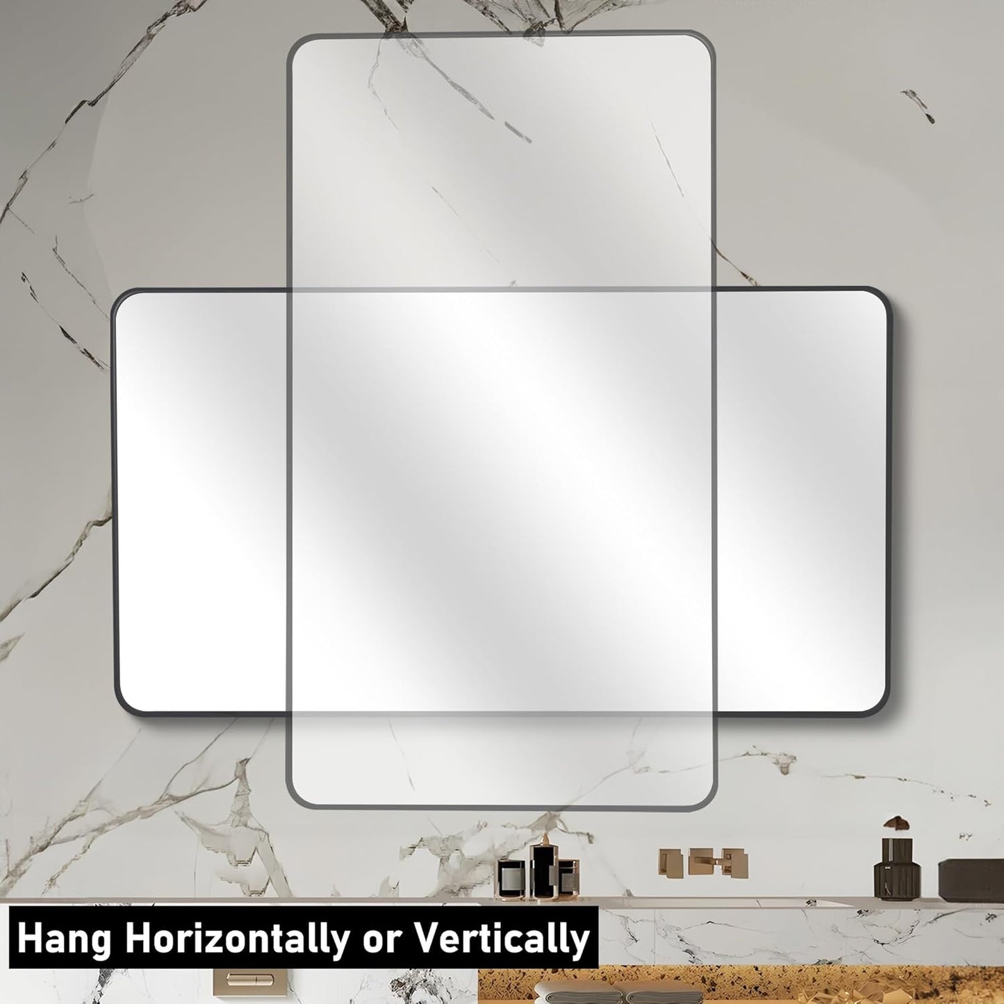 36" x 48"Bathroom Mirror, Matte Black Wall Mirror with Metal Frame, Decorative Rectangular Vanity Mirror for Bedroom Bathroom Living Room Entryway (Horizontal/Vertical)