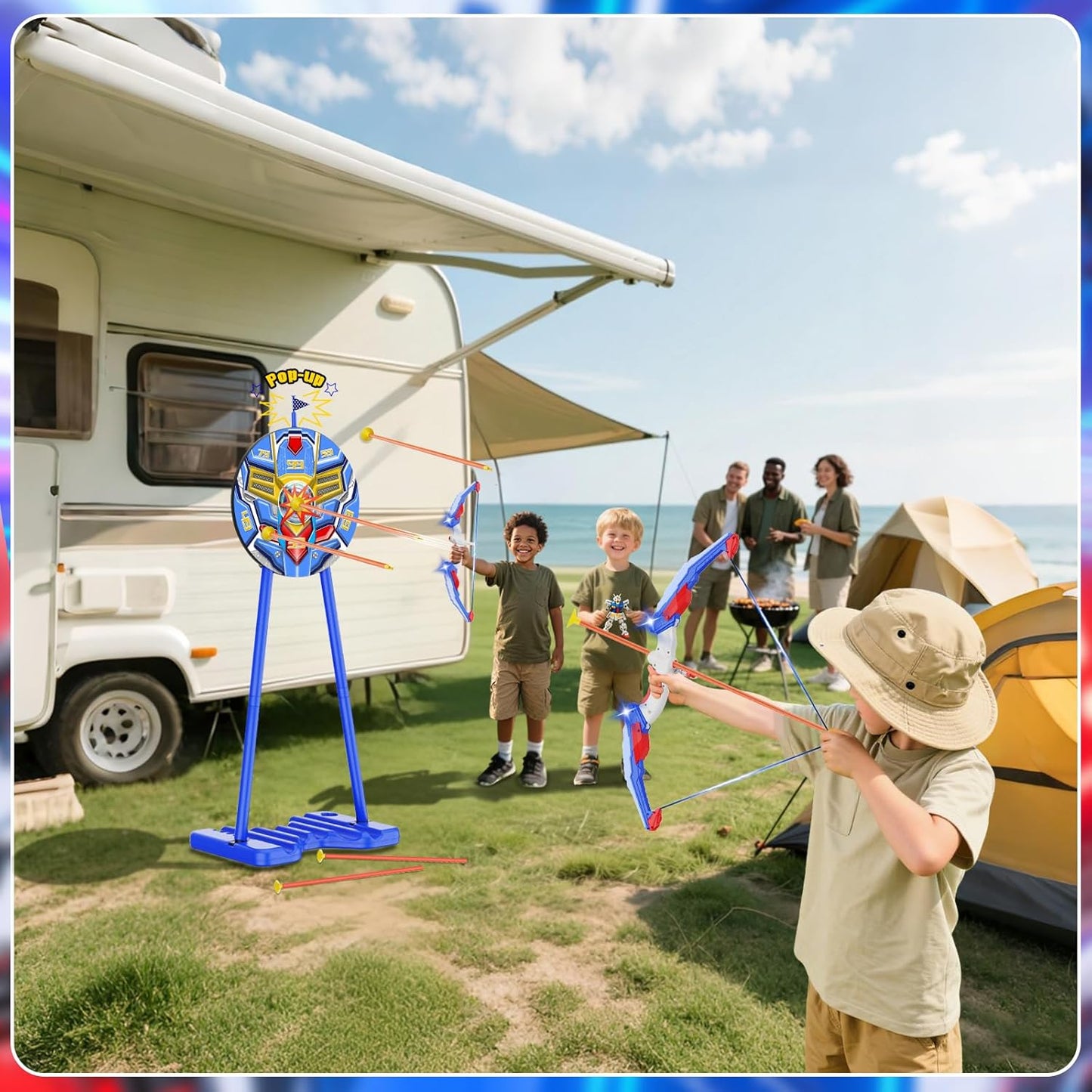 2 Pack Bow and Arrow for Kids, LED Light Up Archery Toy Set with 20 Suction Cup Arrows, 2 Quiver, 1 Standing Target, Indoor Outdoor Sport Gifts for Kids, Boys & Girls Ages 4 5 6 7 8 9 10 11 12