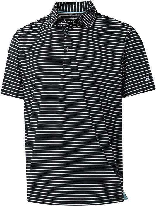 Rouen Mens Polo Shirts Short Sleeve Dry Fit Performance Moisture Wicking Causal Striped Polo Collared Golf Shirts for Men