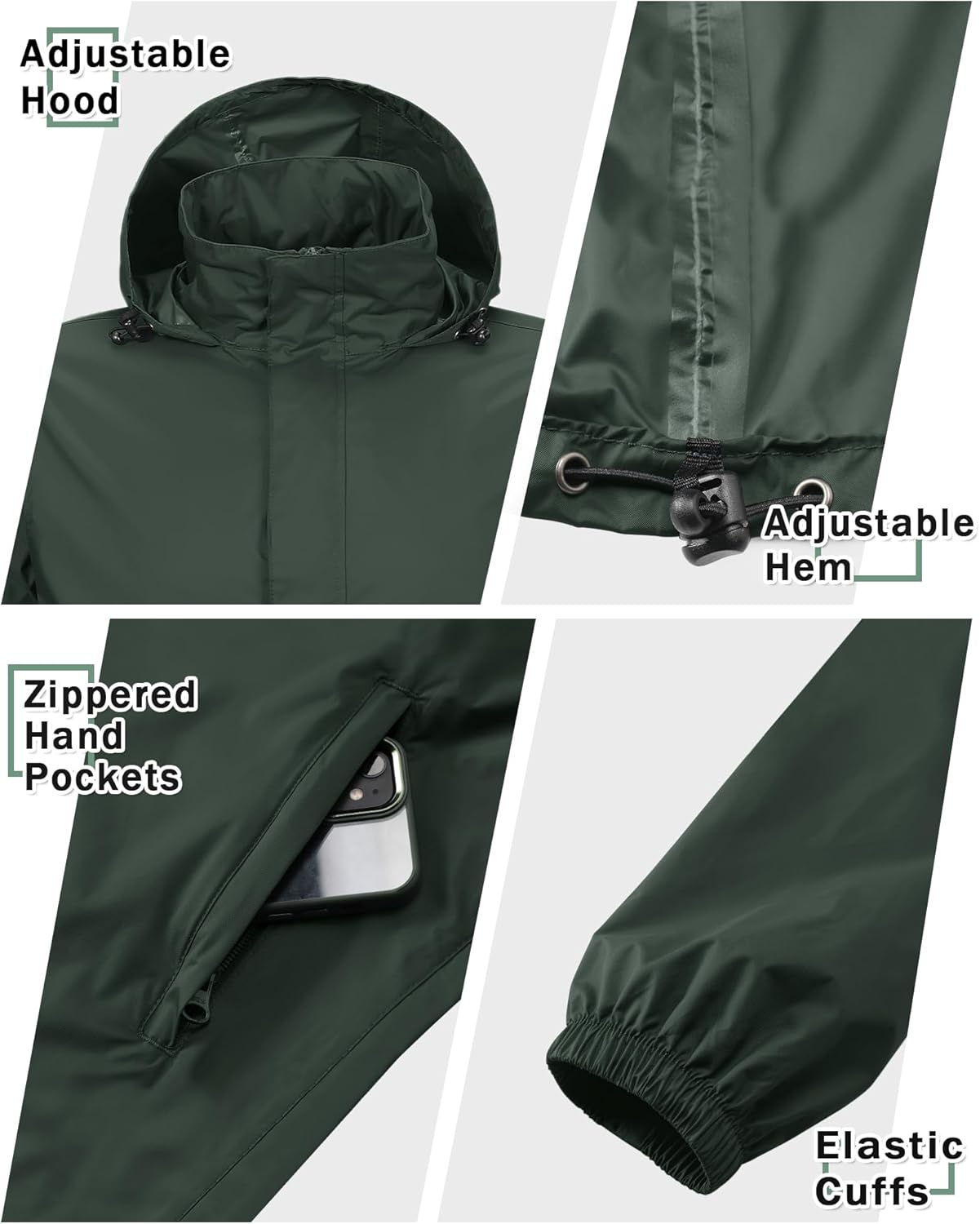 33,000ft Men's Pullover Rain Jacket Waterproof with Hood Lightweight Packable Raincoat Windbreaker for Golf Travel
