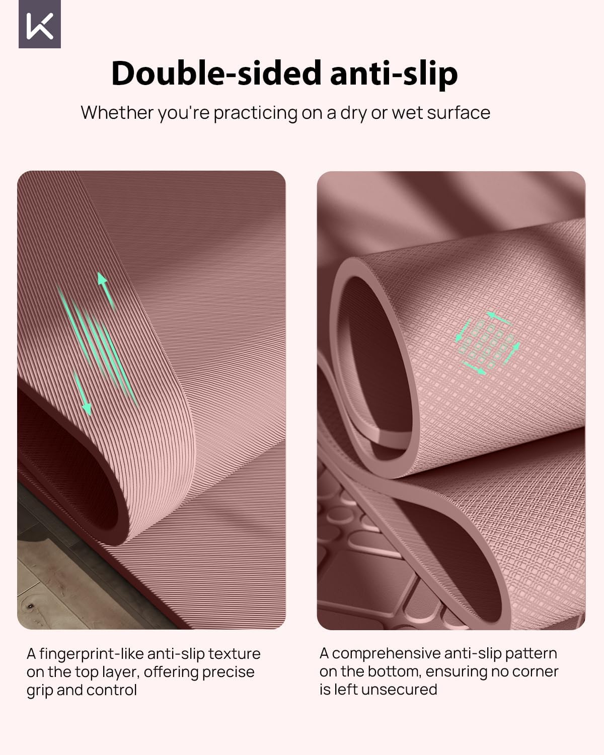 KEEP Yoga Mat, 32" Extra Wide Exercise Mat with Strap for Men and Women, 7mm Thick Double-Sided Non-Slip Eco-friendly Yoga Mat for Pilates, Workout and Fitness