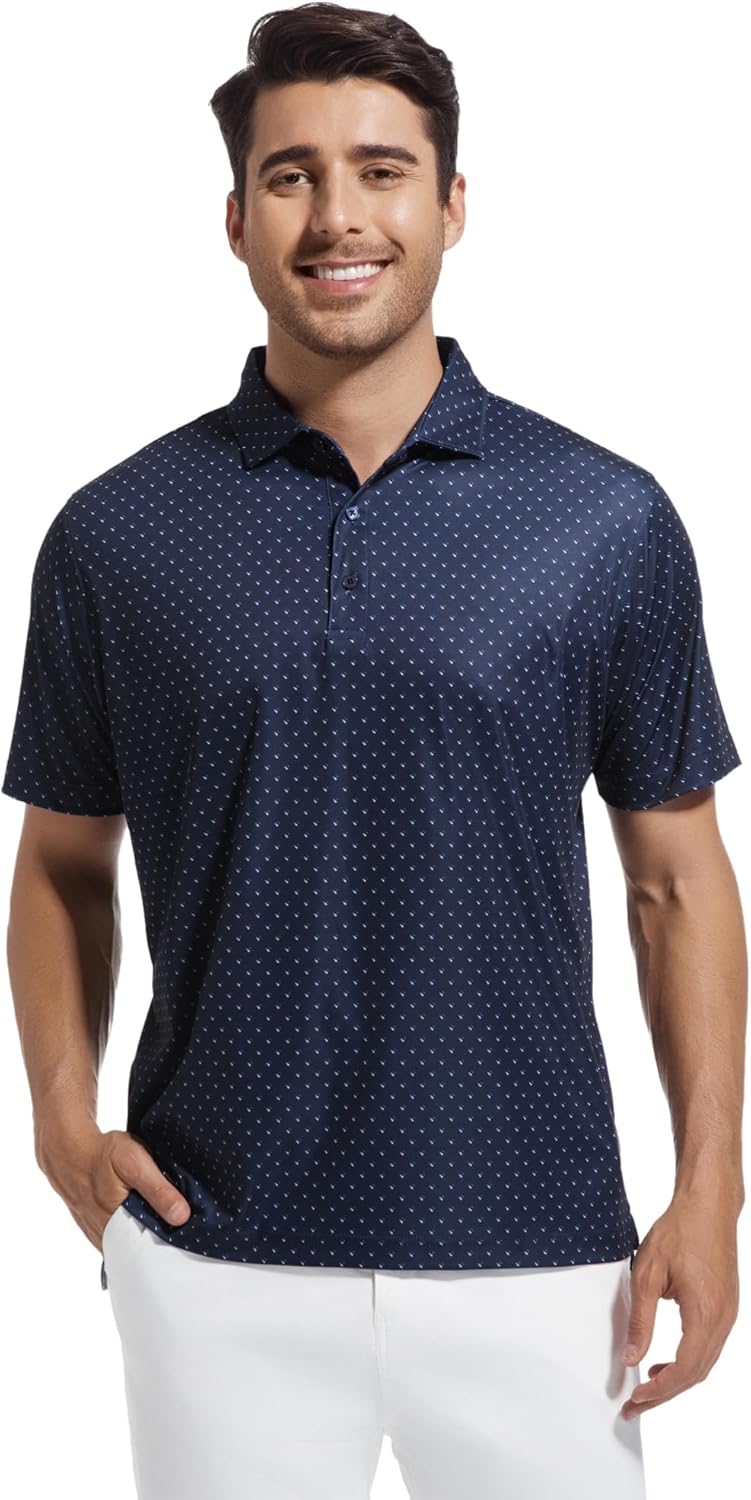 Alex Vando Mens Golf Shirt Moisture Wicking Classic Print Golf Shirts for Men