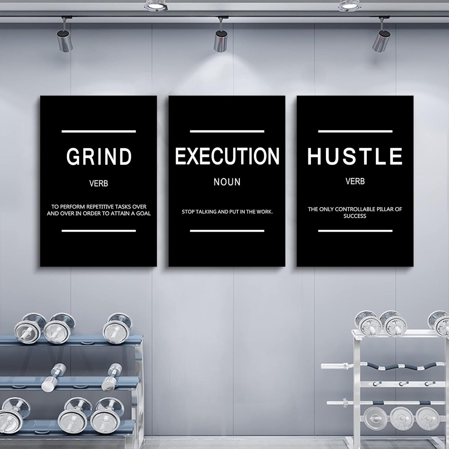 Framed Canvas Wall Art Success Quote, Office Wall Art, Black Large Poster, Positive Motivational Set of 3 Prints, Execute Failure Definition, Inspirational Print (B-3pcs,20x30inchx3pcs)