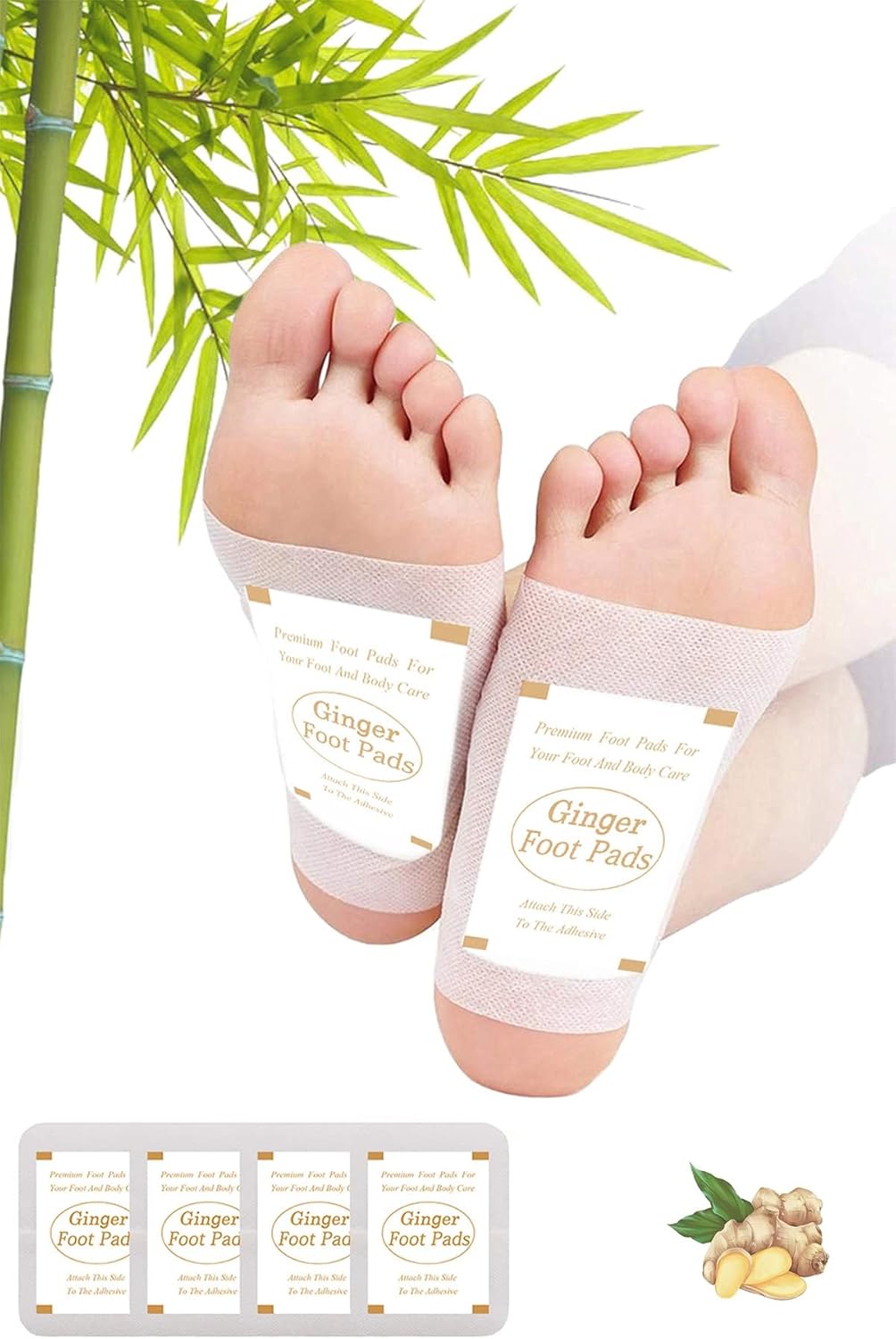Foot Pads, Ginger FootPads, Natural Ginger Powder Bamboo Vinegar Foot Patches 20 Packs.