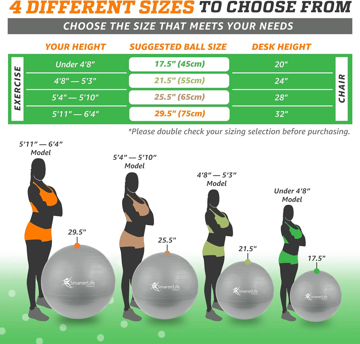 SmarterLife Exercise Ball Yoga Ball for Fitness, Balance, Stability, or Pregnancy, Gym Ball for Core Workout, Physical Therapy, Yoga Ball Chair for Office, Anti-Slip Anti-Burst