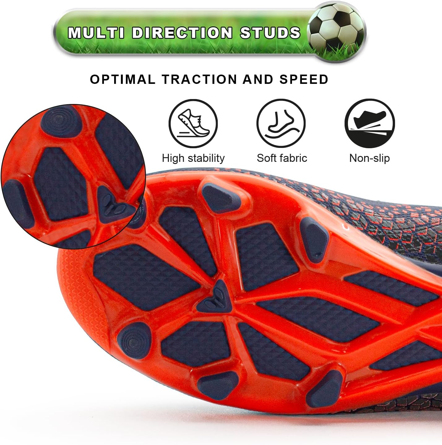 RUNIC Kids Soccer Cleats for Boys and Girls - Small and Big Kid Athletic Outdoor Football Shoes - Firm Ground - Hook and Loop Closure - Black/Gold