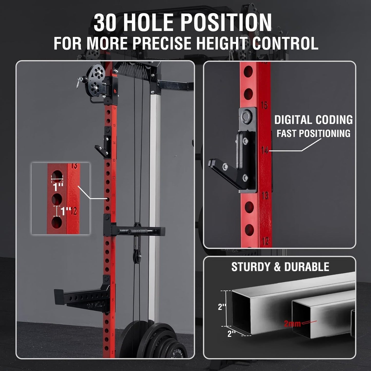 Mikolo Power Cage, 2000LB Power Rack with Independent Dual Pulley System, Multi-Function Home Gym Workout Machine for Cable Crossover