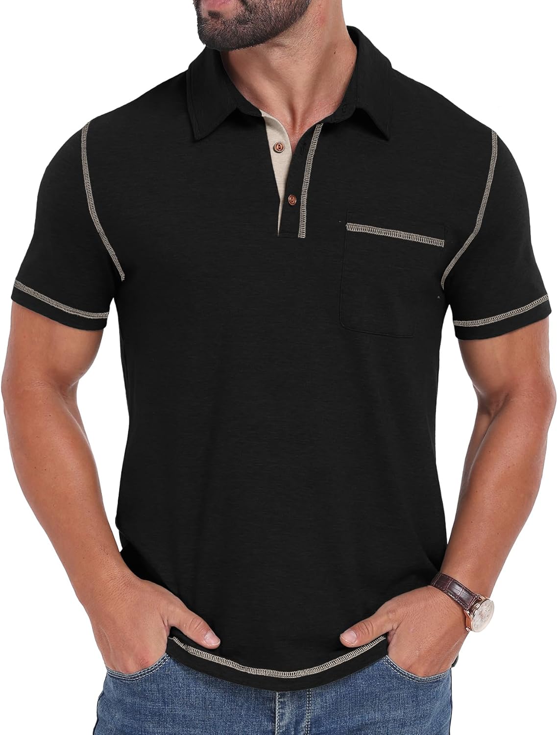 Sailwind Men's Short Sleeve Polo Shirts Casual Summer Classic Collared Golf Shirt with Pocket