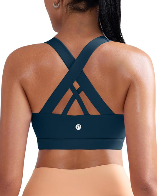 RUNNING GIRL Sports Bra for Women, Criss-Cross Back Padded Strappy Sports Bras Medium Support Yoga Bra with Removable Cups