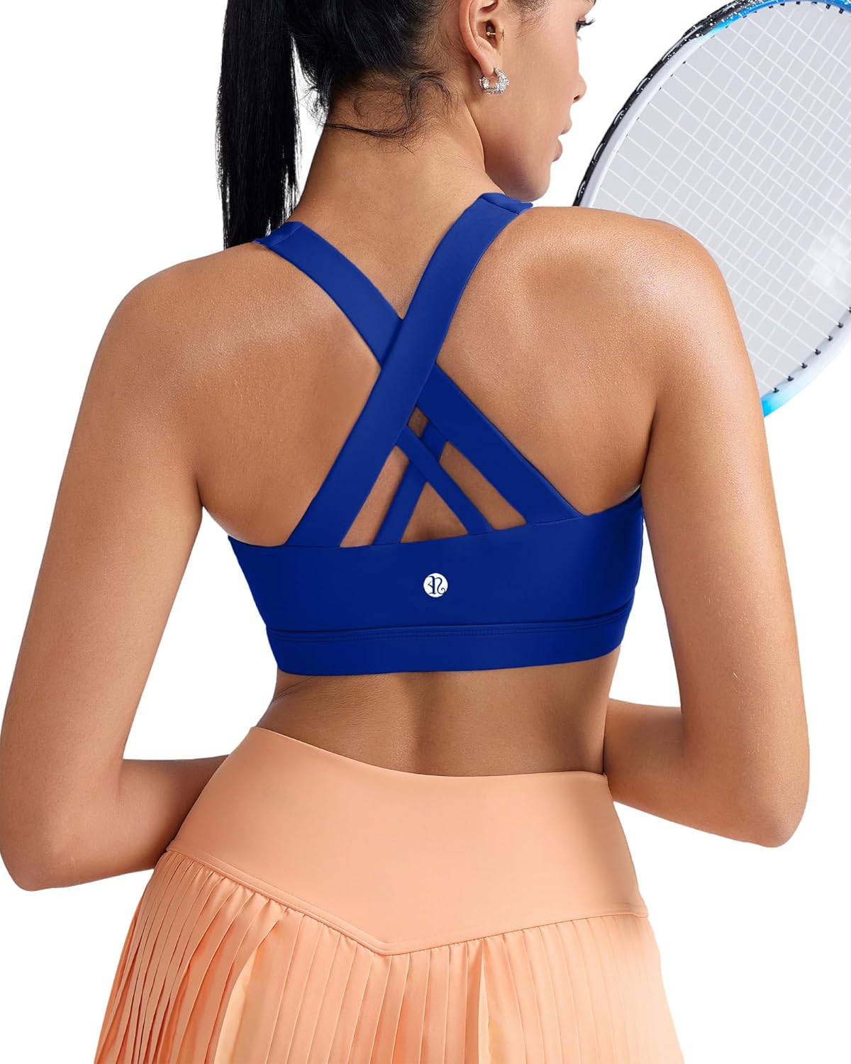 RUNNING GIRL Sports Bra for Women, Criss-Cross Back Padded Strappy Sports Bras Medium Support Yoga Bra with Removable Cups