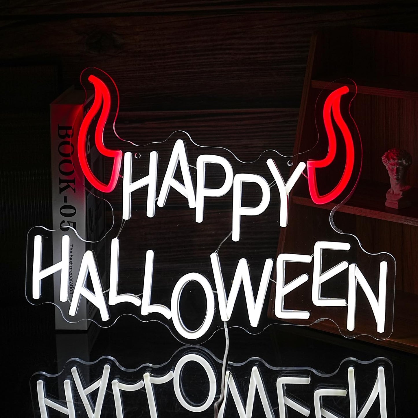 Happy Halloween Neon Sign - Dimmable LED Red Little Corner Light for Wall Decor - USB Powered for Halloween Decoration, Home Spooky Party, Bedroom Decor