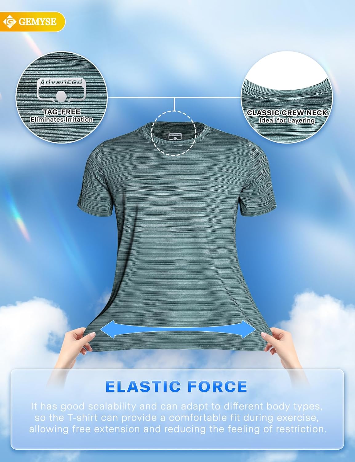 GEMYSE Men's Running Short Sleeve Shirt Sun Protection Quick Dry Moisture Wicking T-Shirts UPF 50+ for Workout