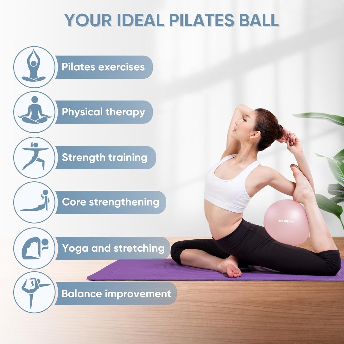 APEXUP Yoga & Pilates Ball - Anti Slip Heavy Duty Gym Ball for Fitness, Balance & Core Workout
