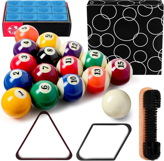 31 Pcs Billiard Accessory Kit Billiard Pool Table Balls with Triangle and Diamond Ball Holder Cue Chalks Pool Table Brush Set
