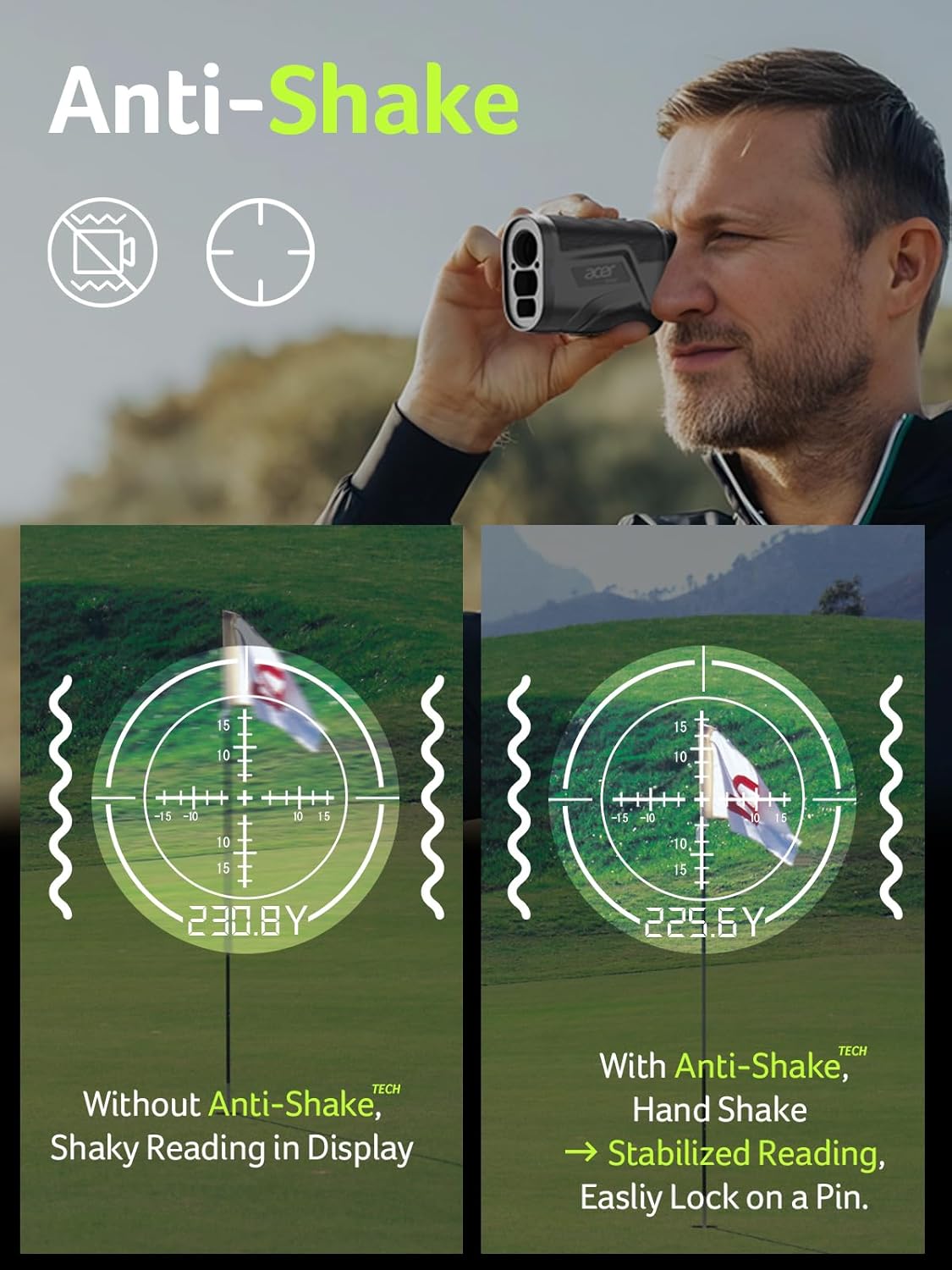 Acer Gadget Golf Rangefinder with Slope - 800/1200Yards Range Finder for Hunting, 6X Magnification with Flag Pole Locking Vibration, Rechargeable Battery with Magnet Stripe, Golf Accessories for Men
