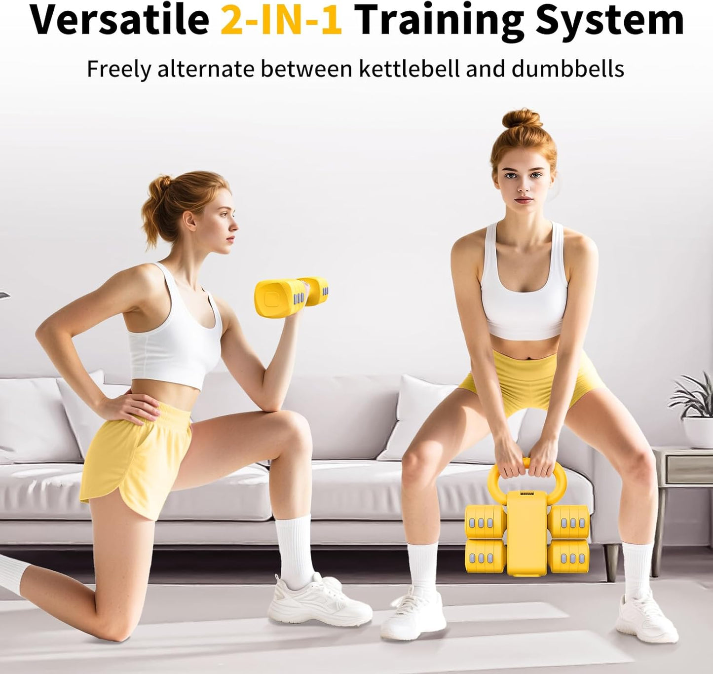 2-in-1 Adjustable Dumbbells Set, 4 Levels Weight Dumbbells Set for Women Men, Each 2.2/3.3/4.4/5.5lb Hand Weights with Kettlebell Form for Home Gym Exercise Training