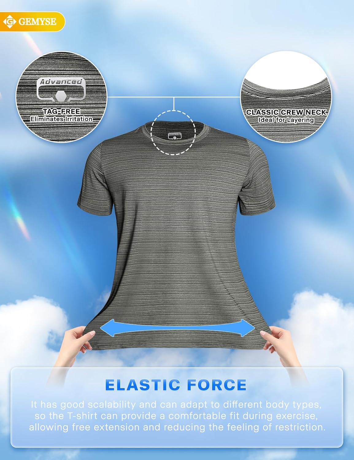GEMYSE Men's Running Short Sleeve Shirt Sun Protection Quick Dry Moisture Wicking T-Shirts UPF 50+ for Workout
