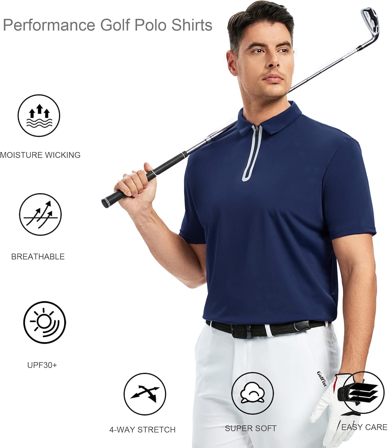 Alex Vando Mens Golf Shirt Moisture Wicking Quick-Dry Short Sleeve Casual Polo Shirts for Men