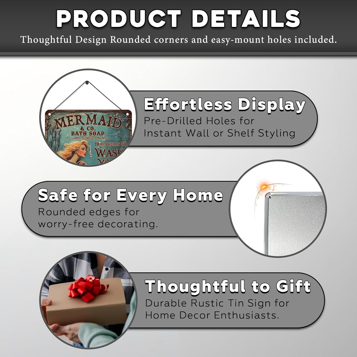 Retro Mermaid Tin Sign Wash Your Tail Vintage Metal Poster Funny Bath Soap Wall Art Toilet Bathroom Man Cave Bar Cafe Indoor Living Room Garage 12 * 16inch