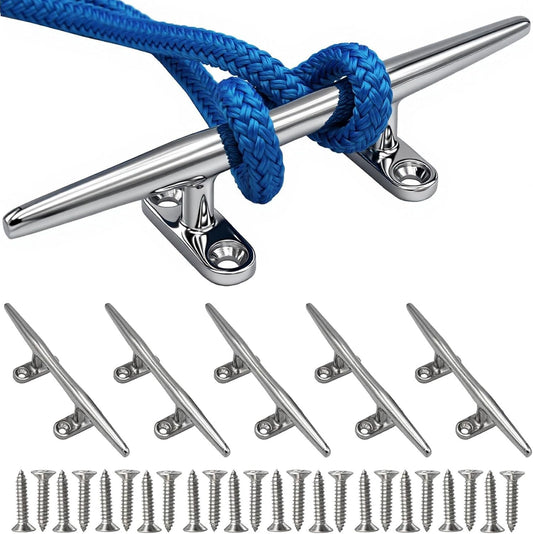 8/10/12/15 inch Dock Cleats - 316 Stainless Steel Boat Cleats Boat Dock Cleats,Open Base Dock Cleat with Fasteners,Marine Cleat Rope Cleat Boat Cleat for Boat/Deck/Nautical Decor(1,2,4,6 Pack)