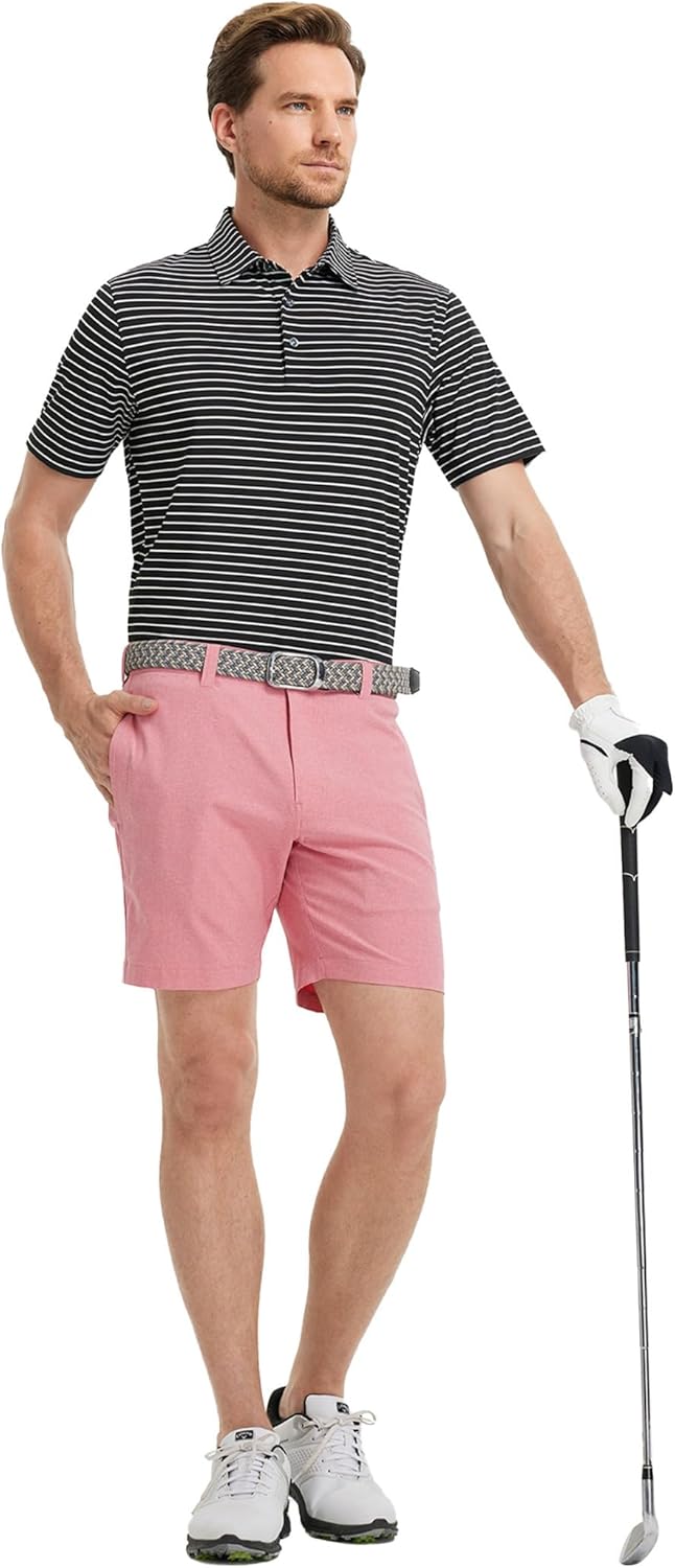 Rouen Mens Polo Shirts Short Sleeve Dry Fit Performance Moisture Wicking Causal Striped Polo Collared Golf Shirts for Men