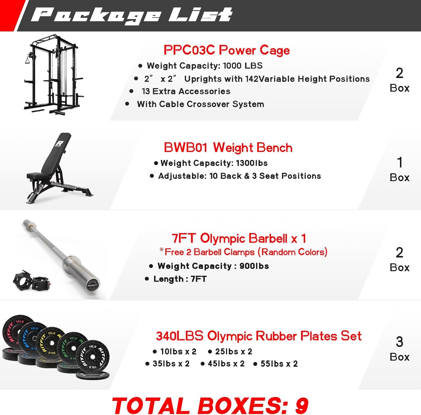 RitFit Power Cage with Optional LAT PullDown/Cable Crossover, 1000LB Squat Rack for Home & Garage Gym, with Weight Storage Rack and More Training Attachments, ASTM-Certified