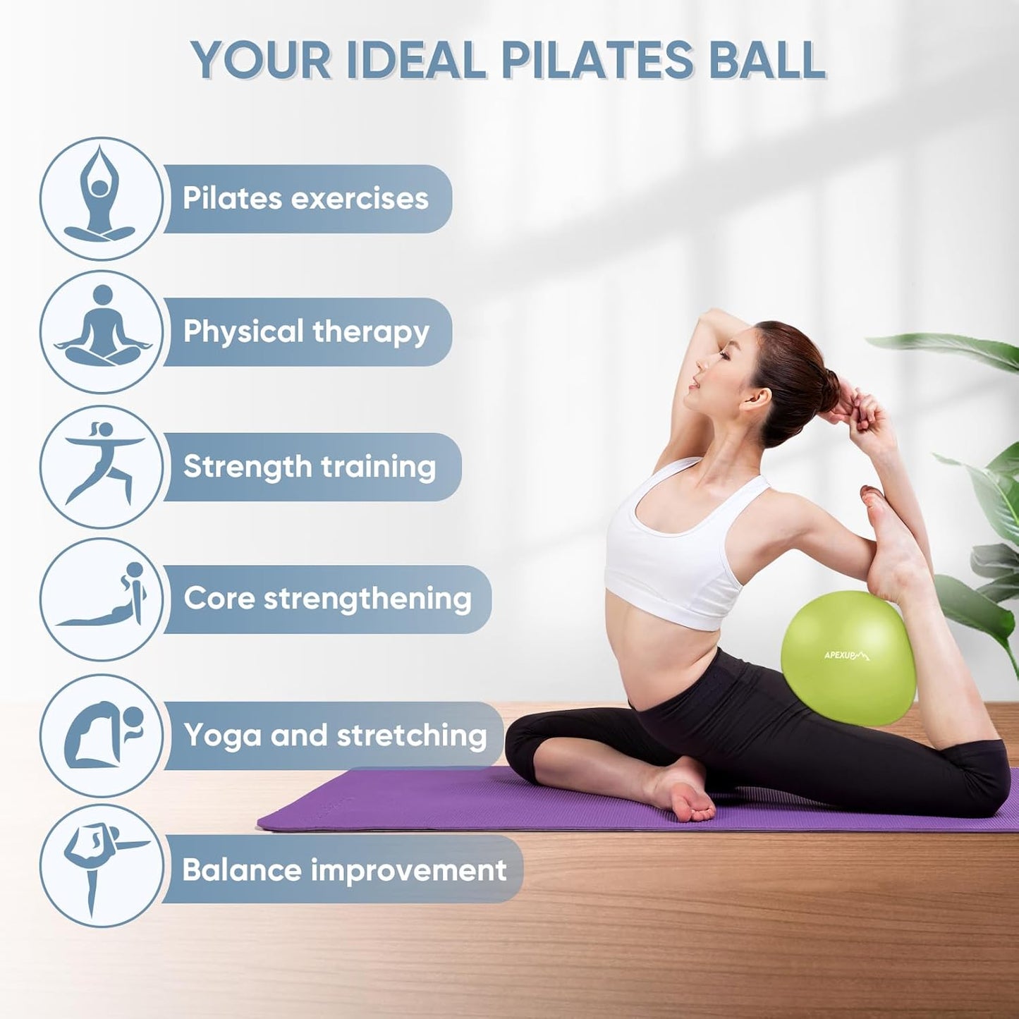 APEXUP Yoga & Pilates Ball - Anti Slip Heavy Duty Gym Ball for Fitness, Balance & Core Workout