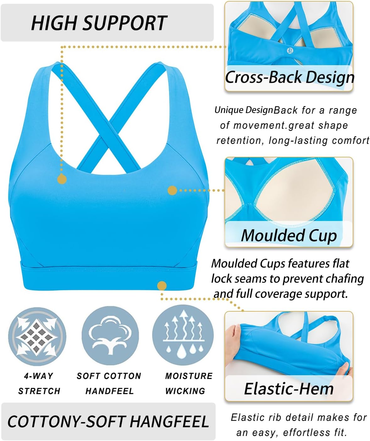 RUNNING GIRL Sports Bra for Women High Support Molded Cup Strappy Running Sports Bras with Sewn in Pads