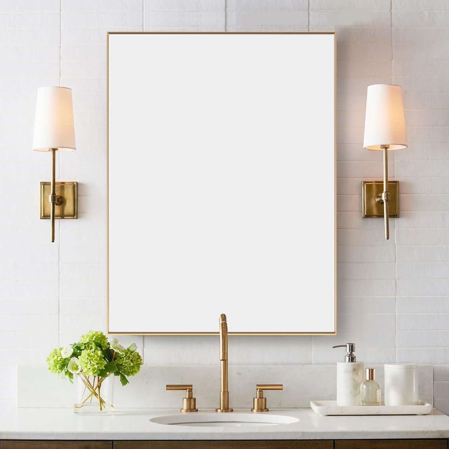 27x36 Inch Orange Gold Bathroom Mirror for Wall, Aluminum Frame Rectangle Rectangular Vanity Mirror, Modern Large for Bedroom, Living Room, Horizontal or Vertical