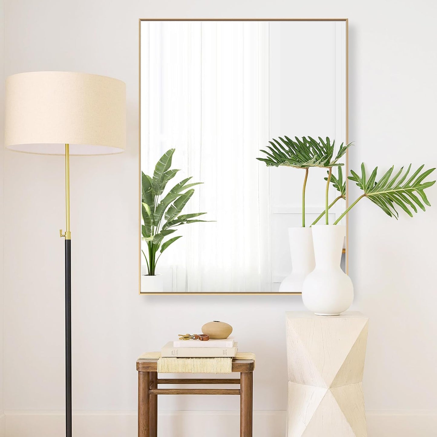 27x36 Inch Orange Gold Bathroom Mirror for Wall, Aluminum Frame Rectangle Rectangular Vanity Mirror, Modern Large for Bedroom, Living Room, Horizontal or Vertical