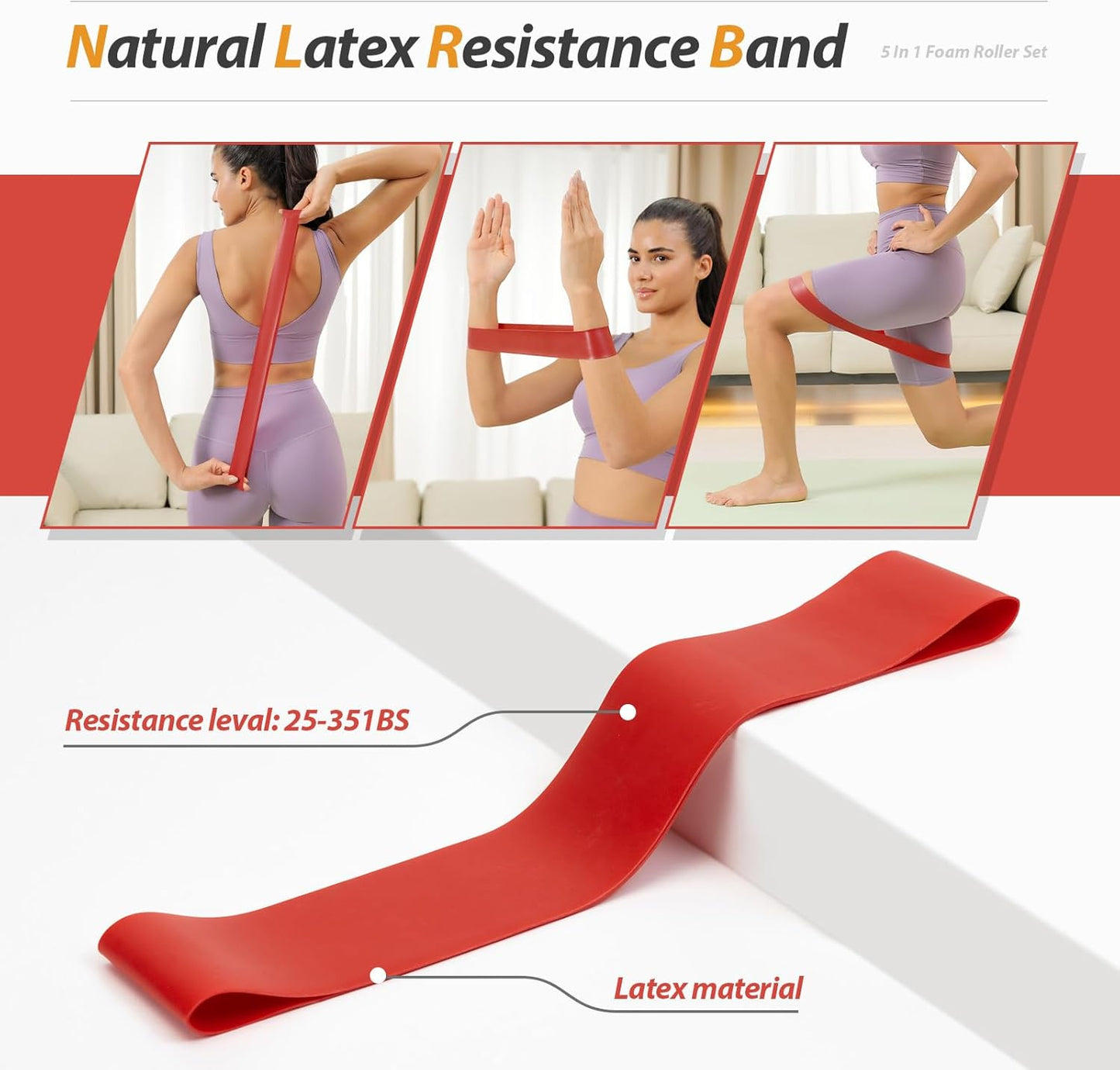 5 in1 Foam Roller Set, Trigger Point Foam Roller, Massage Roller Stick, Massage Ball, Resistance Band for Deep Muscle Massage Pilates Yoga,Fitness Exercise for Whole Body (Pure Blue)