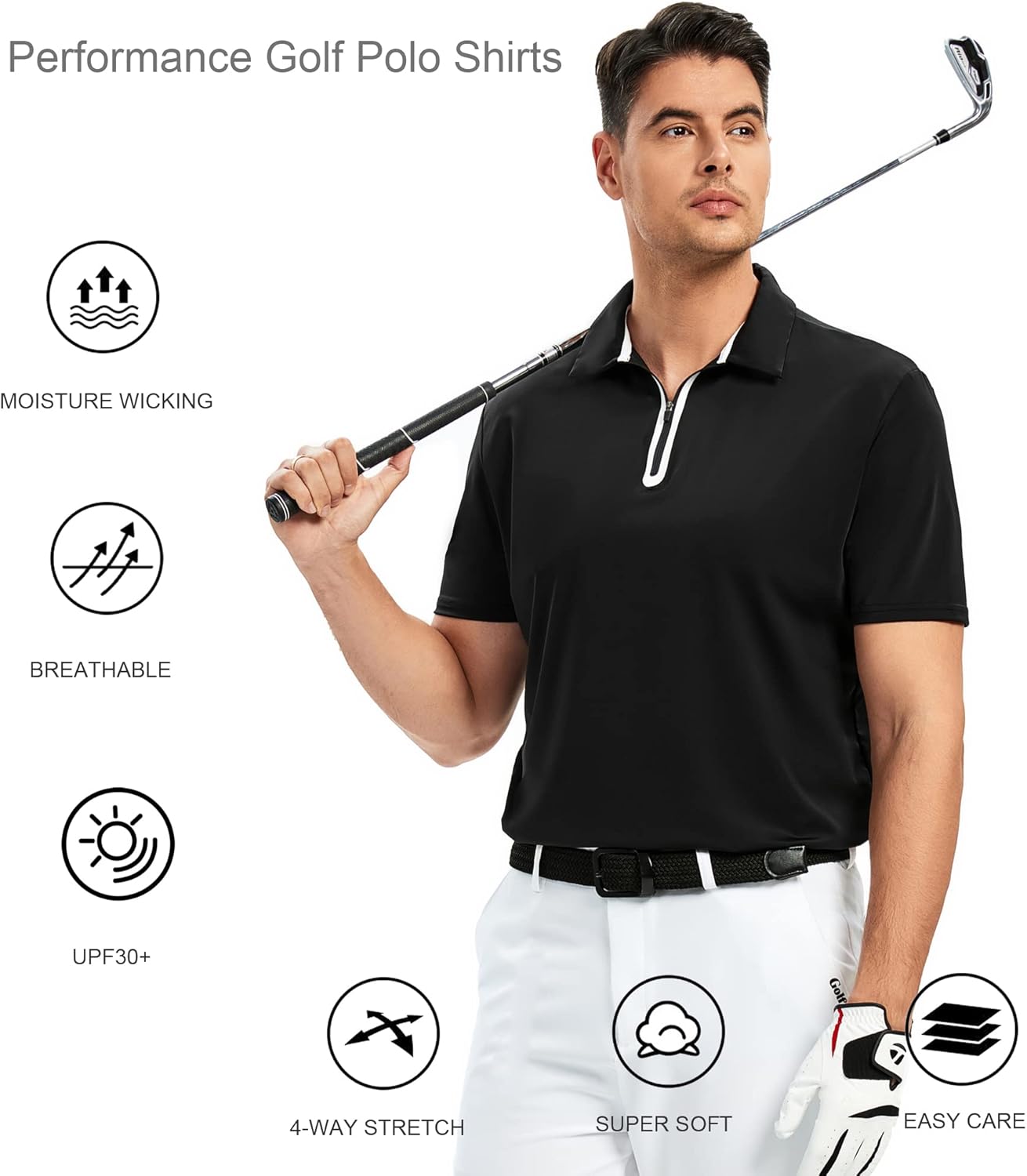 Alex Vando Mens Golf Shirt Moisture Wicking Quick-Dry Short Sleeve Casual Polo Shirts for Men