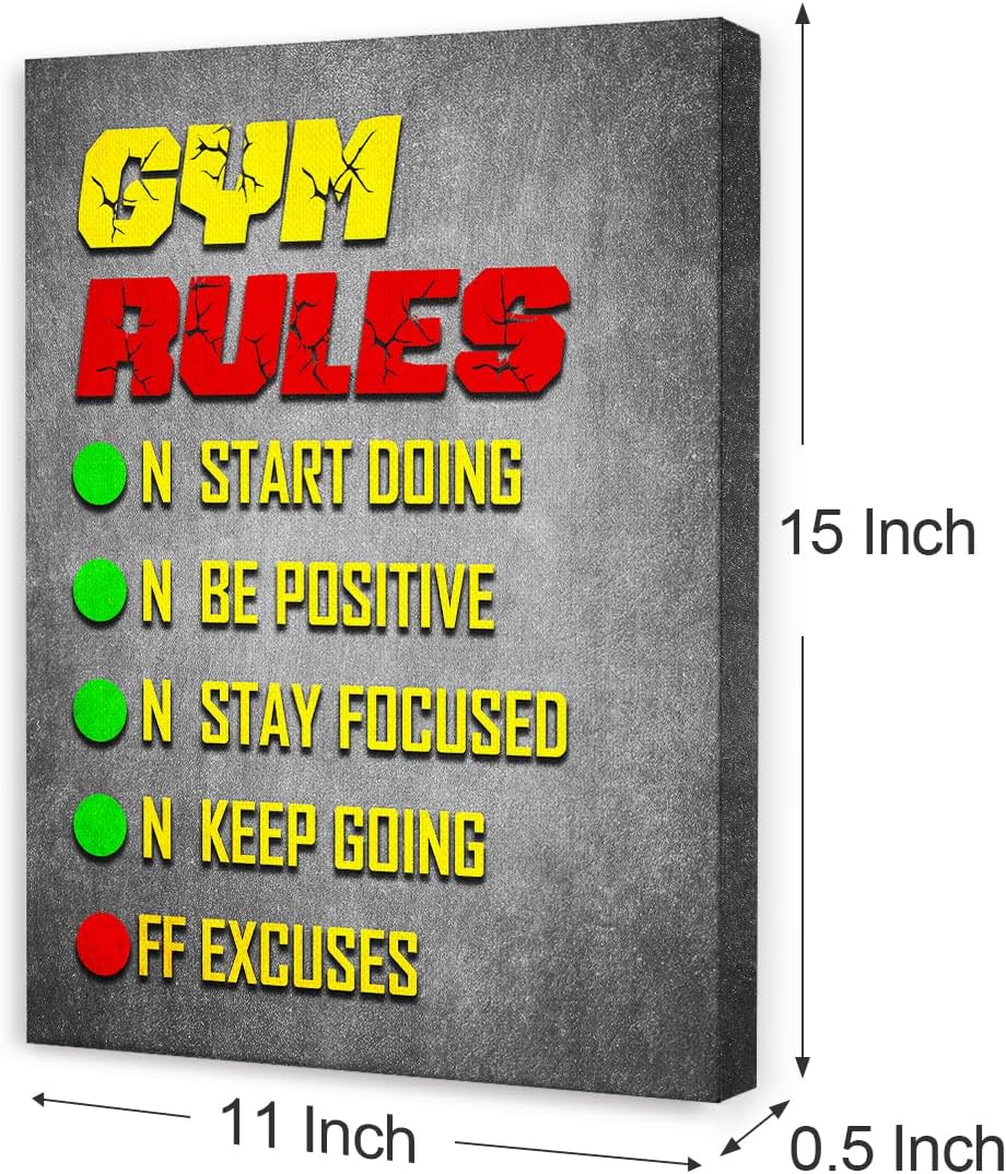 Gym Quotes Wall Art,Inspirational Workout Wall Decor,Gym Rules Canvas Wall Art for Exercise Fitness Room