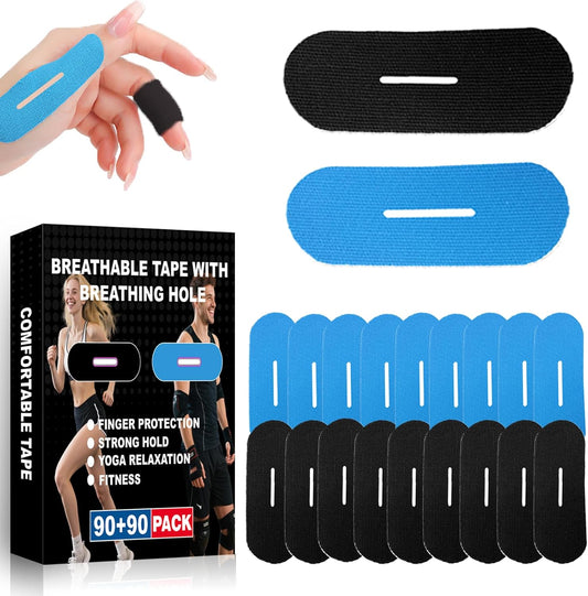 180 PCS Bowling Thumb Tape with Breathing Holes - Breathable & Sweat Proof Sports Tape for Men Women, Finger Grip Protection for Bowling, Yoga, Fitness (Black & Blue)