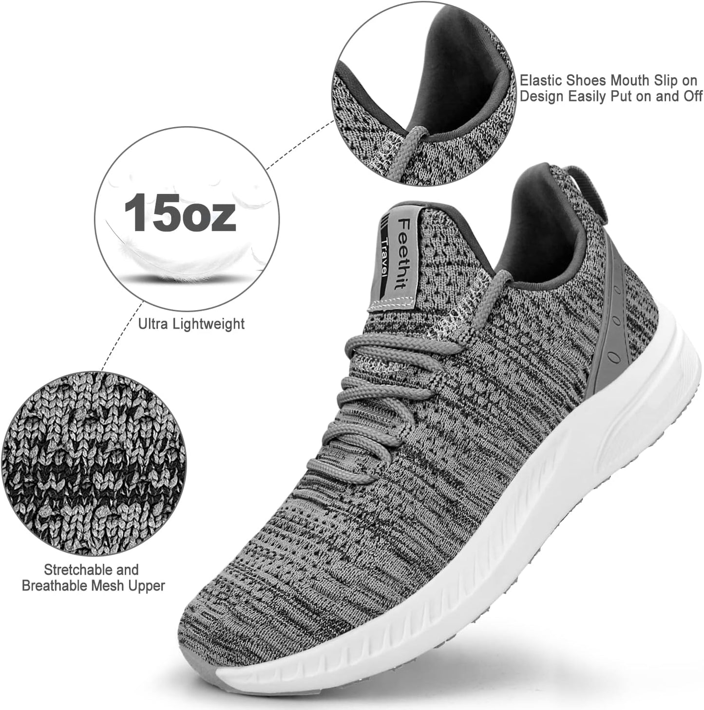 Feethit Mens Slip On Walking Shoes Blade Tennis Shoes Non Slip Running Shoes Lightweight Workout Shoes Breathable Mesh Fashion Sneakers