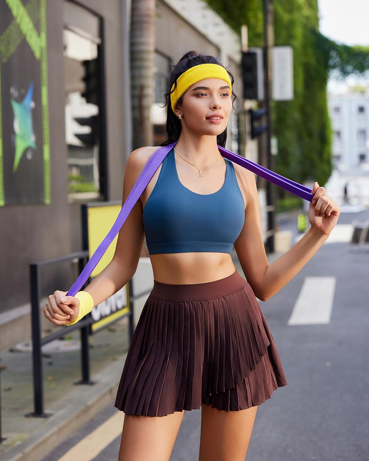 RUNNING GIRL Sports Bra for Women, Criss-Cross Back Padded Strappy Sports Bras Medium Support Yoga Bra with Removable Cups