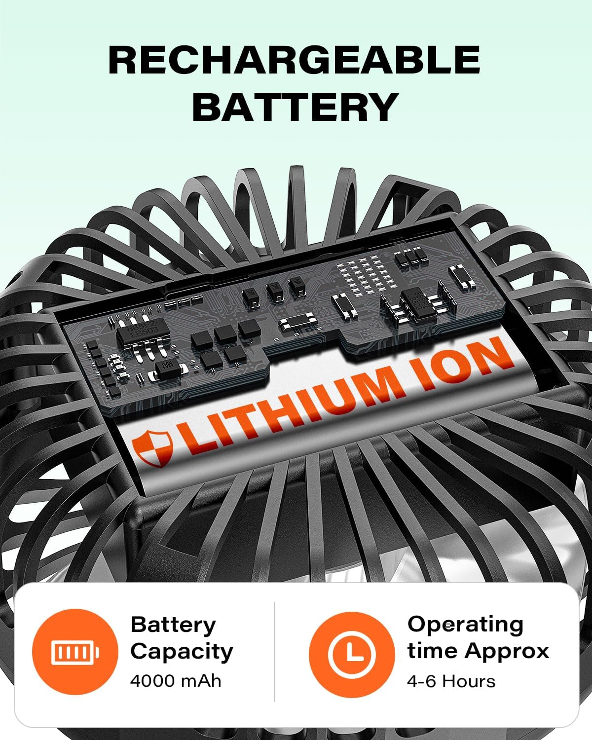 A2C Golf Cart Fan Rechargeable – 3-Speed, 360° Adjustable Gooseneck | 4000mAh Battery | Compatible with Golf Carts & Push/Pull Carts