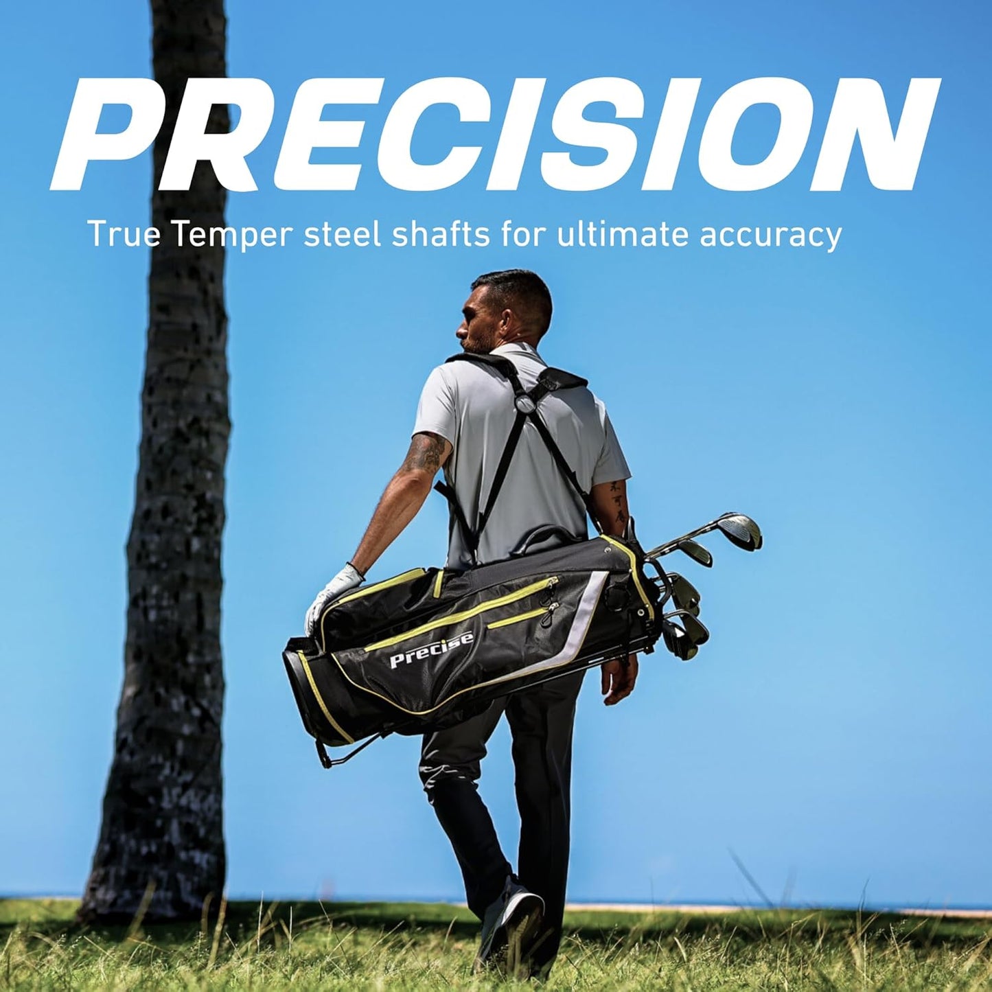 Precise M8 Men’s Golf Clubs Set – Complete 17-Piece Right-Handed Set with Driver, Fairway Wood, Hybrids, Irons (6-SW), Putter, Stand Bag & Headcovers – Kevlar Graphite Shafts – Regular/Tall Sizes