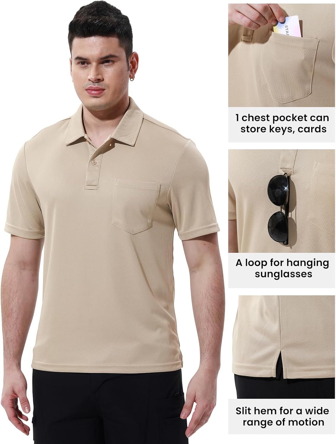 TBMPOY Men's Polo Shirts with Pocket Short Sleeve Quick Dry Casual Sports Outdoor Golf Shirt