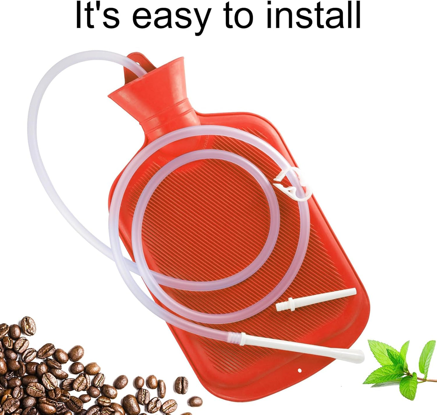 Enema Bag Kit with 5ft Hose Coffee Enemas at Home Water Shower Douche Colon Detox Cleanse Kit with Tubing, Tips, Clamp and Hook (RED, 2 L)