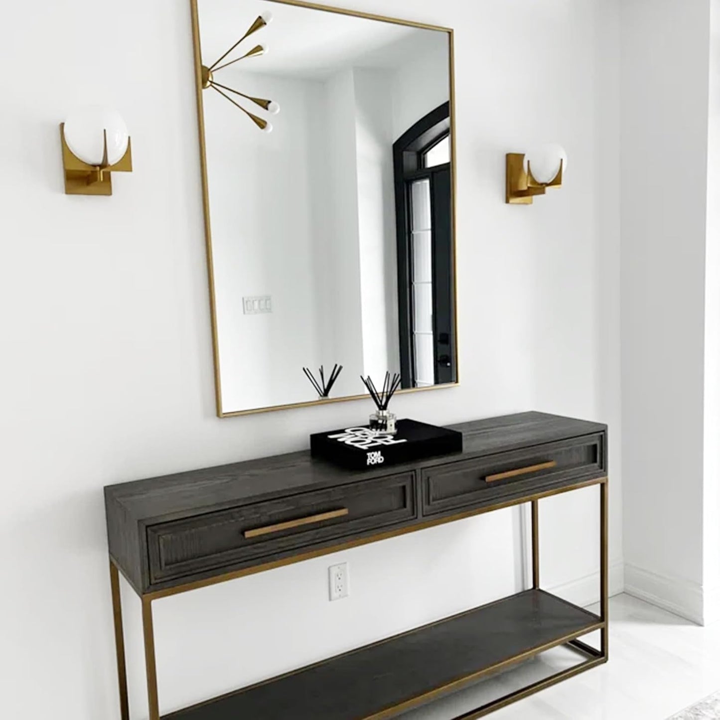 27x40 Inch Orange Gold Bathroom Mirror for Wall, Aluminum Frame Rectangle Rectangular Vanity Mirror, Modern Large for Bedroom, Living Room, Horizontal or Vertical