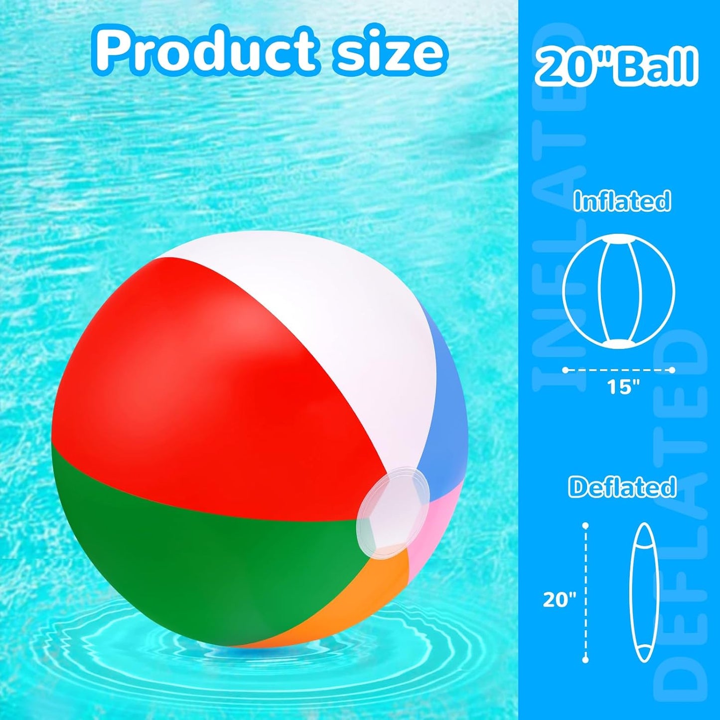 6 Packs 20” Beach Balls for Pool,Bulk Beach Balls for Kids,Beachball Party Favors,Large Beach Ball Toddler Pool Toys Set