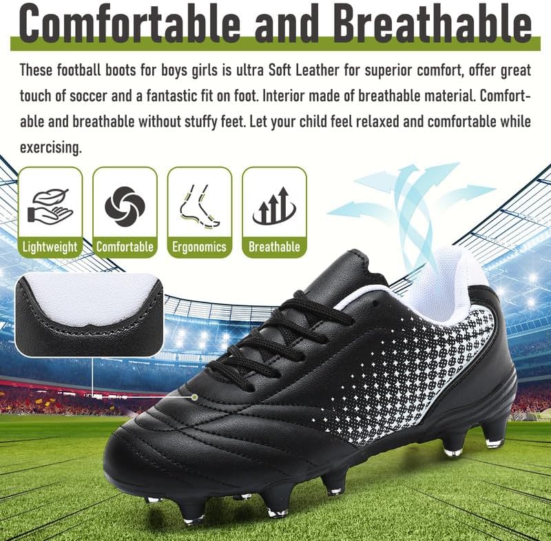 LIZRHA Soccer Shoes for Boys Girls Soccer Cleats Boys Girls Kids Athletic Outdoor Football Shoes Youth Football Cleats Outdoor & Indoor Soccer Shoes Lightweight, Running & Training for Students