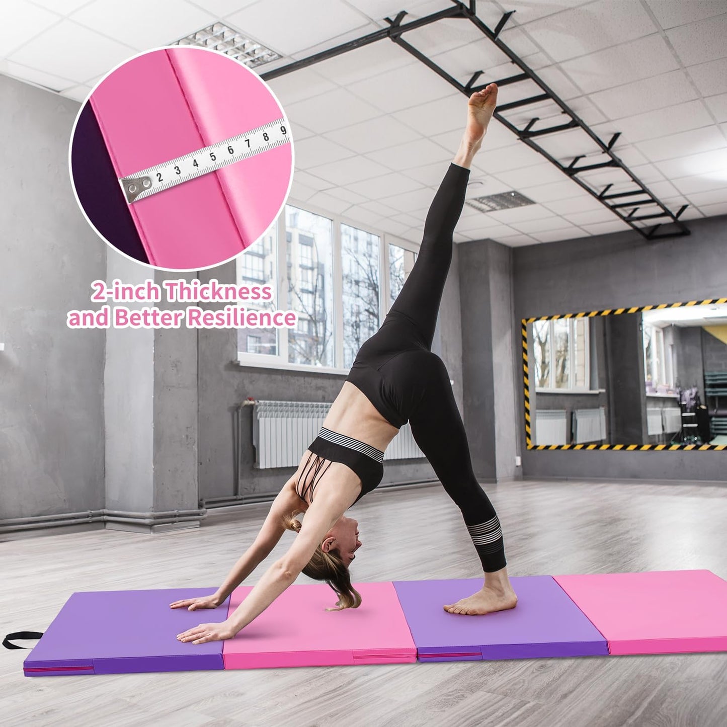 ZENOVA Gymnastics Mat 6'x3'x2''/4'x8'x2'' Exercise Mat Gym Mat for Home Aerobics Workout Foldable Tumbling Mat Children Gifts