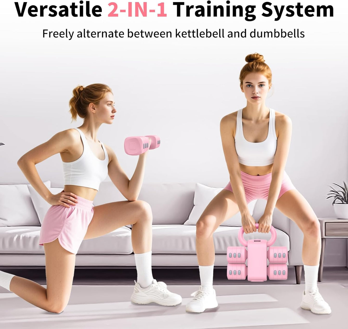 2-in-1 Adjustable Dumbbells Set, 4 Levels Weight Dumbbells Set for Women Men, Each 2.2/3.3/4.4/5.5lb Hand Weights with Kettlebell Form for Home Gym Exercise Training