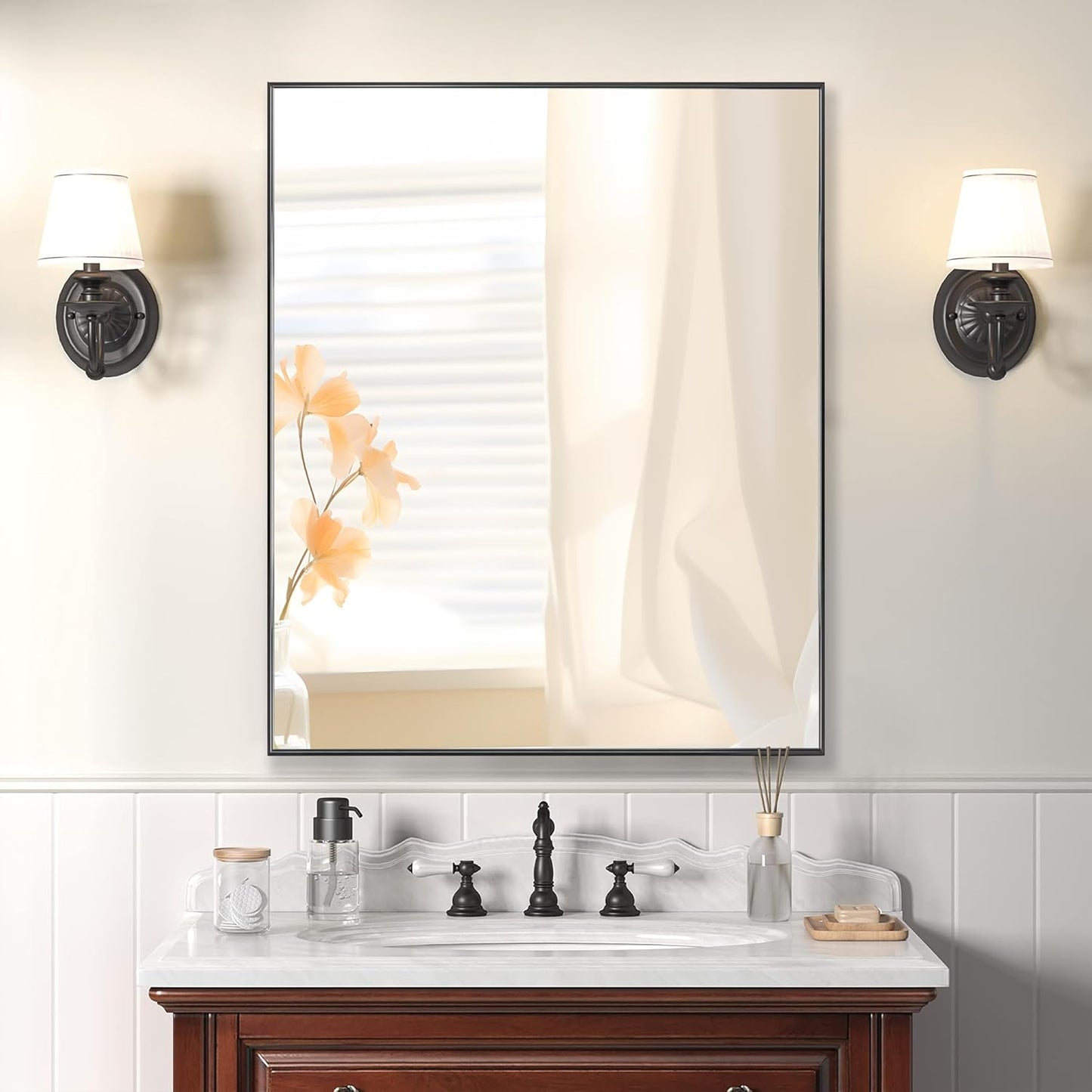 20x30 Inch Black Bathroom Mirror for Wall, Aluminum Frame Rectangle Rectangular Vanity Mirror, Modern Large for Bedroom, Living Room, Horizontal or Vertical