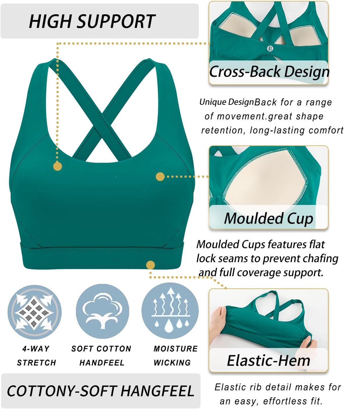 RUNNING GIRL Sports Bra for Women High Support Molded Cup Strappy Running Sports Bras with Sewn in Pads