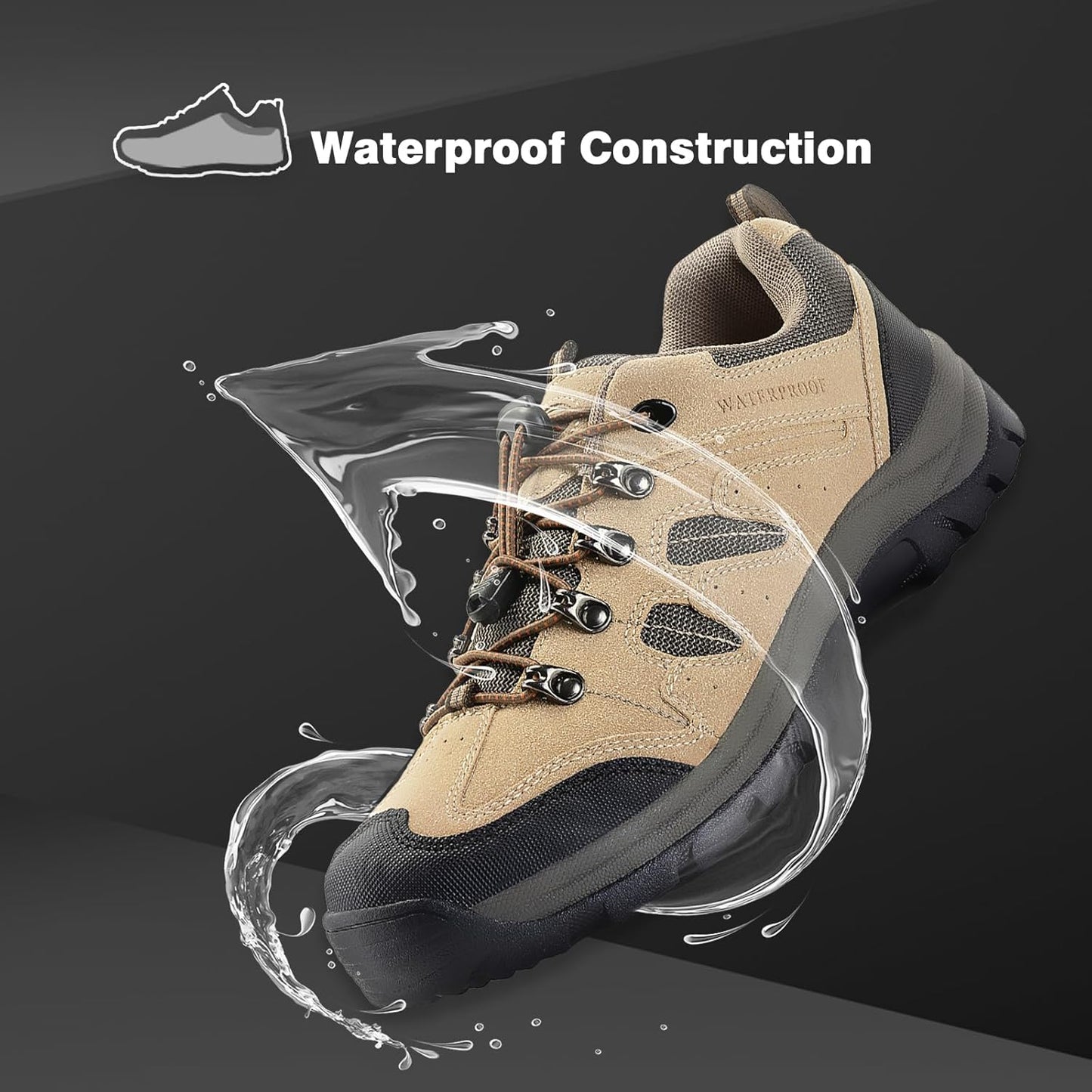 CC-Los Men's Waterproof Hiking Shoes Outdoor Comfortable Trekking Shoe Lightweight Working Sneaker
