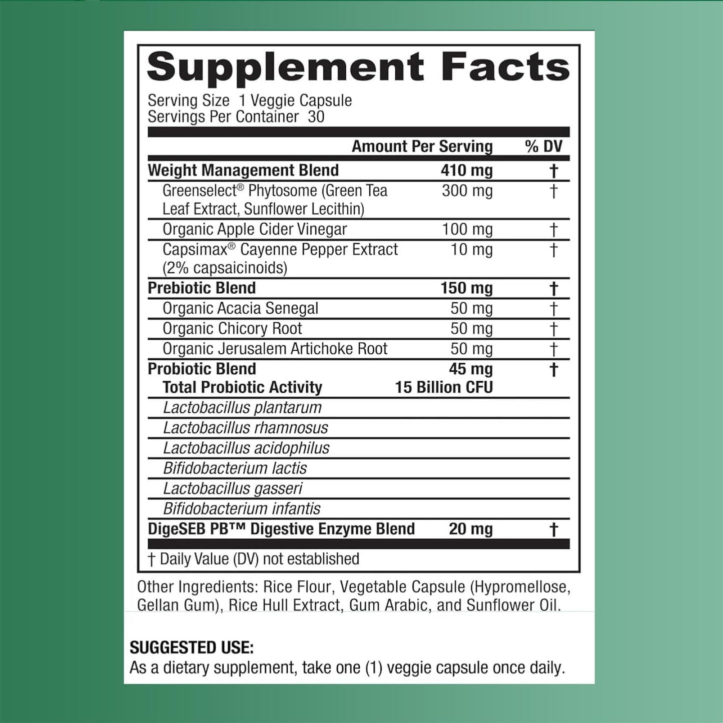 BIGJOHNLAB® - Probiotics for Weight Management & Bloating - 6 Probiotic Strains - Prebiotics - Key Ingredient Cayenne & Green Tea - Supports Gut Health - Weight Management for Women & Men - 30 CT